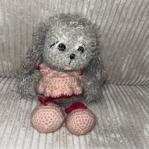 Vintage crochet knit plush stuffed animal lot cat bunny rabbit 9” - 14” handmade - Picture 5 of 8